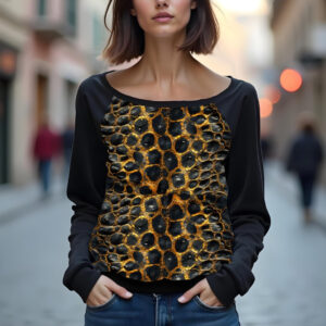 Світшот реглан з відкритими плечима в романтичному стилі з принтом "Шкіра