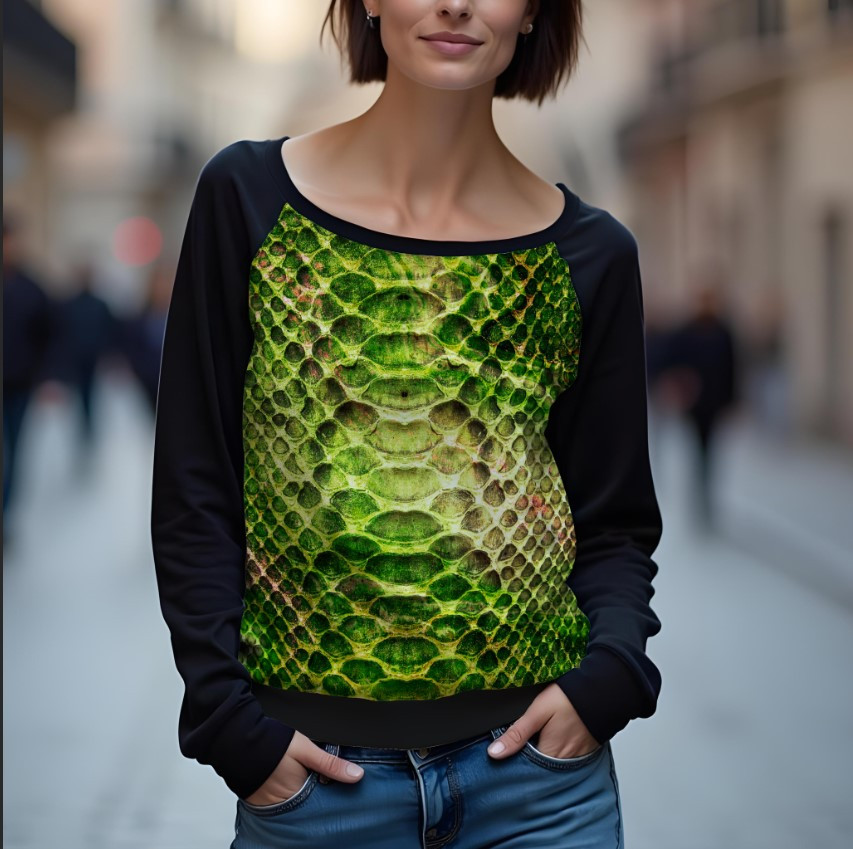 Світшот реглан з відкритими плечима в романтичному стилі з принтом "Шкіра