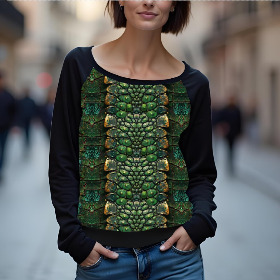 Світшот реглан з відкритими плечима в романтичному стилі з принтом "Шкіра