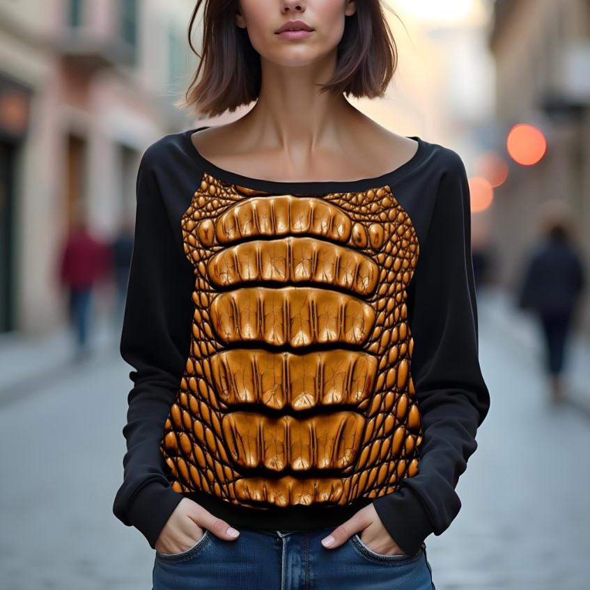 Світшот реглан з відкритими плечима в романтичному стилі з принтом "Шкіра