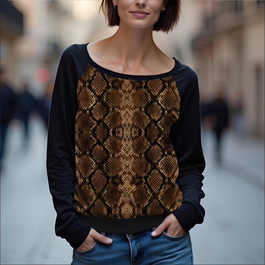 Світшот реглан з відкритими плечима в романтичному стилі з принтом "Шкіра