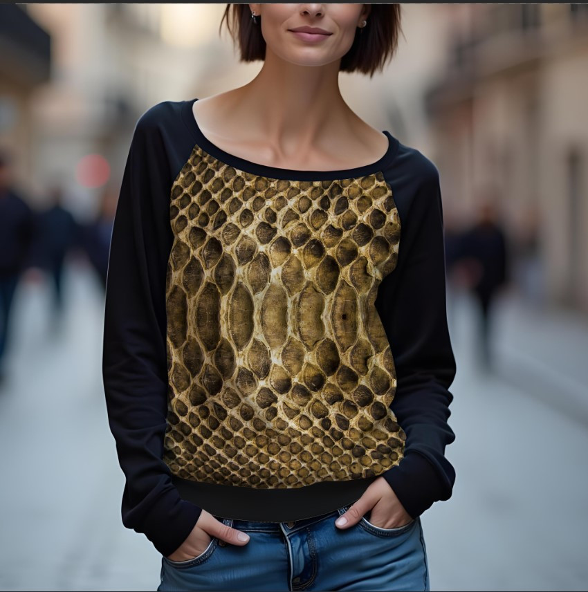 Світшот реглан з відкритими плечима в романтичному стилі з принтом "Шкіра