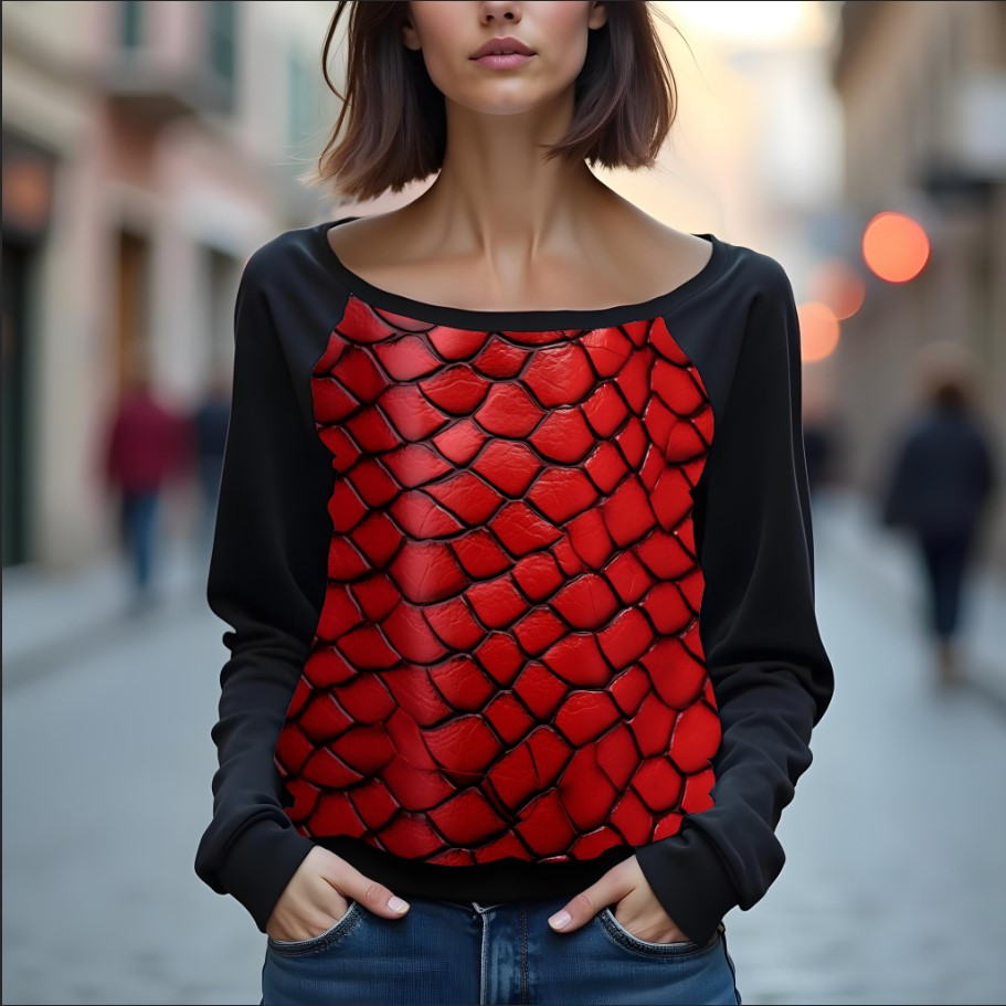 Світшот реглан з відкритими плечима в романтичному стилі з принтом "Шкіра