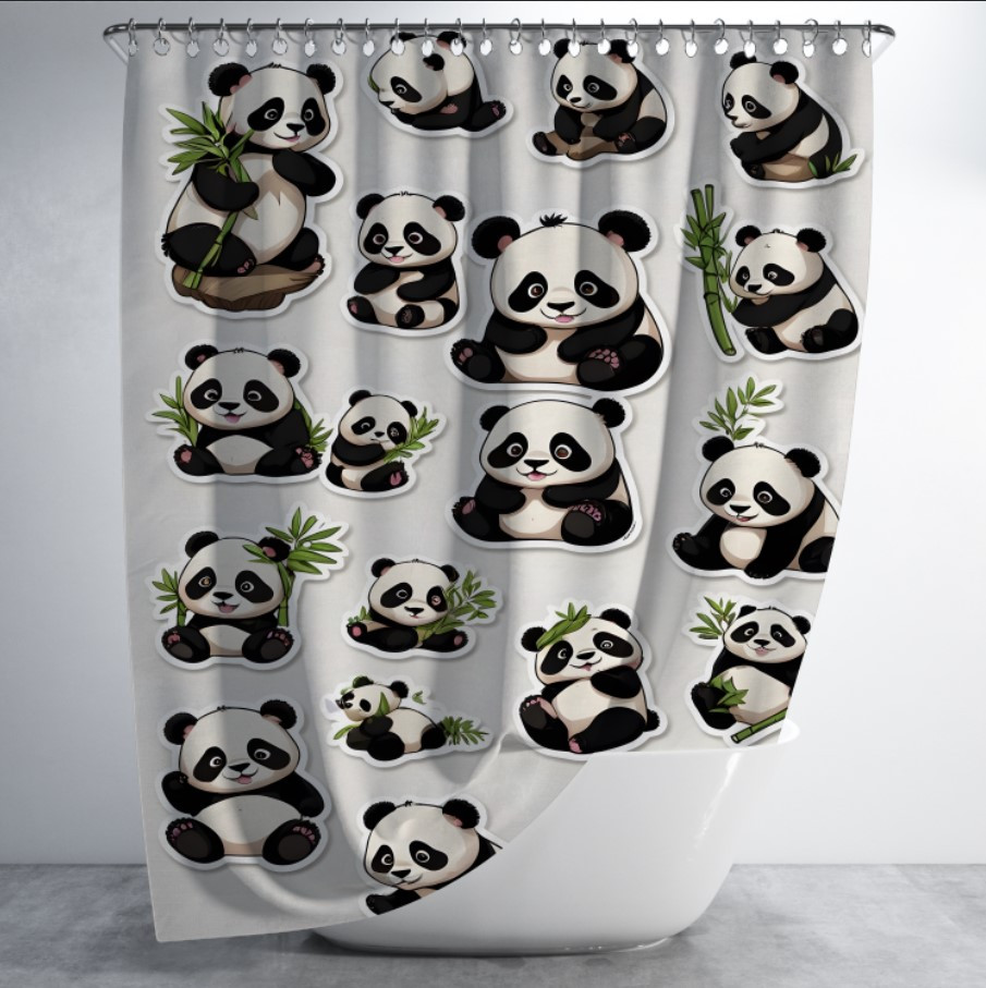 Штора в ванну з принтом "Багато панд на білому фоні" 150х200 см.