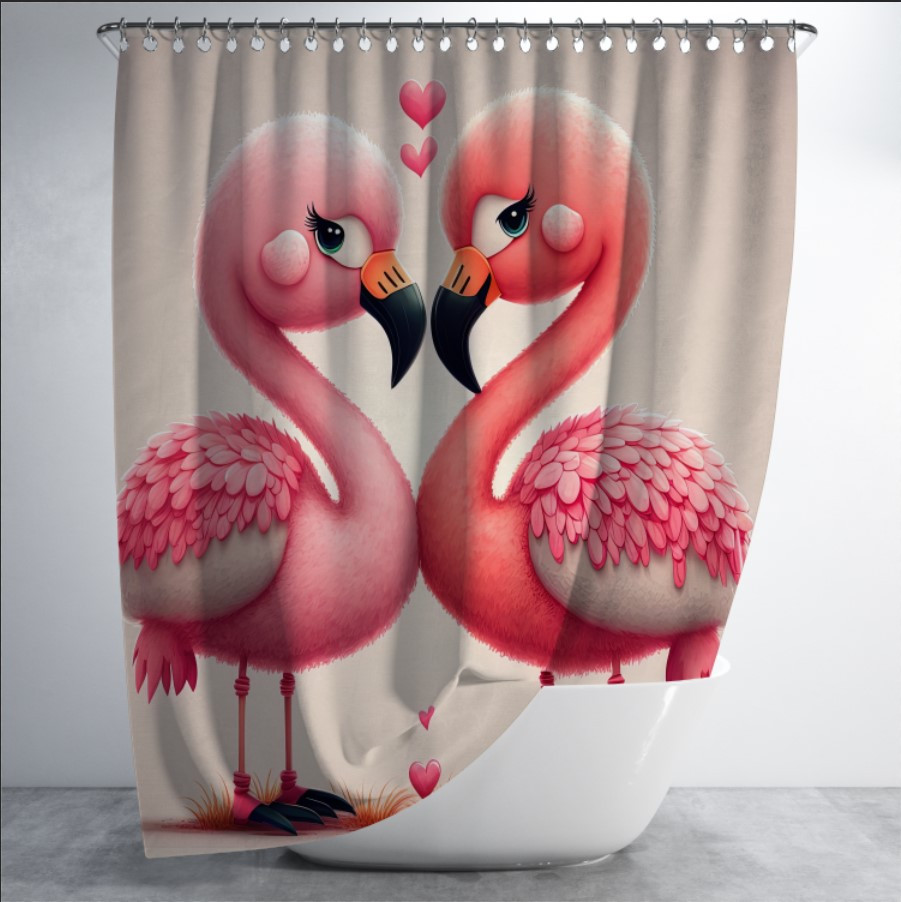 Штора в ванну з принтом "Закохані фламінго