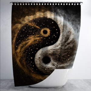 Штора в ванну з принтом "Золотий чорний символ інь-янь