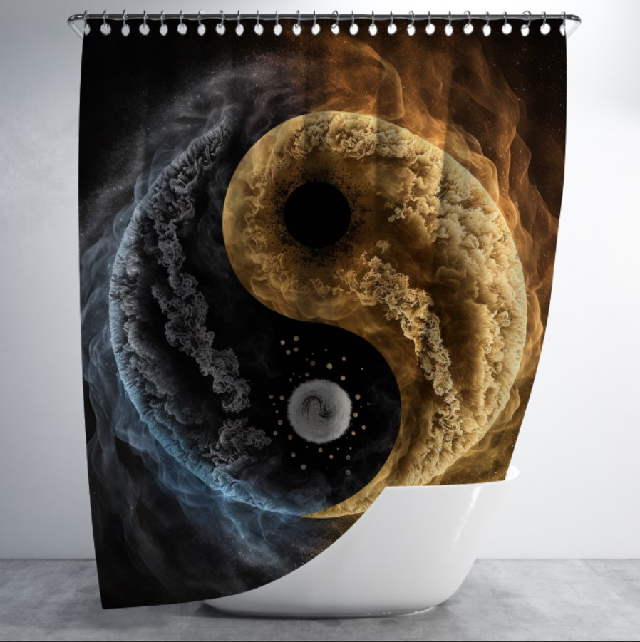 Штора в ванну з принтом "Золотий чорний символ інь-янь
