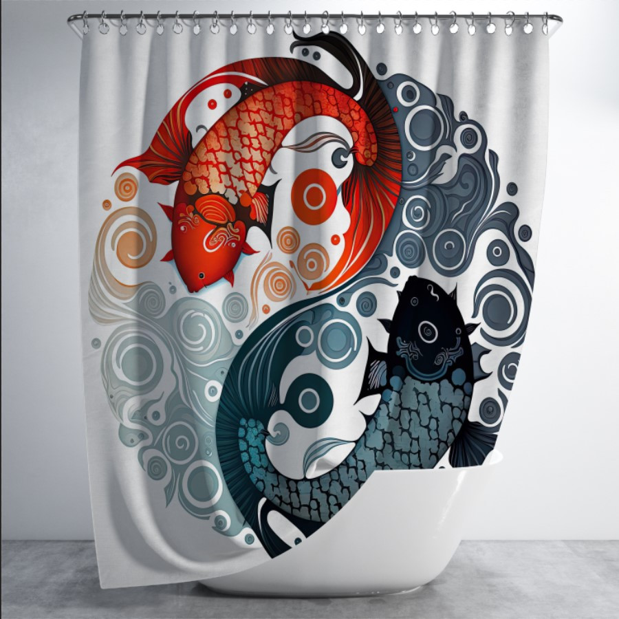 Штора в ванну з принтом "Інь-янь з карпами кои