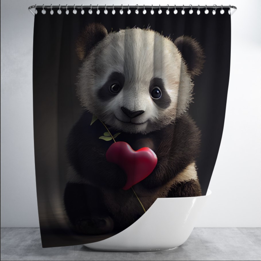 Штора в ванну з принтом "Маленька панда з серцем