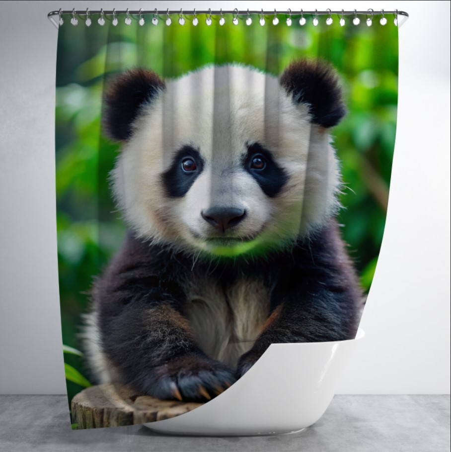 Штора в ванну з принтом "Маленька панда у лісі" 150х200 см.