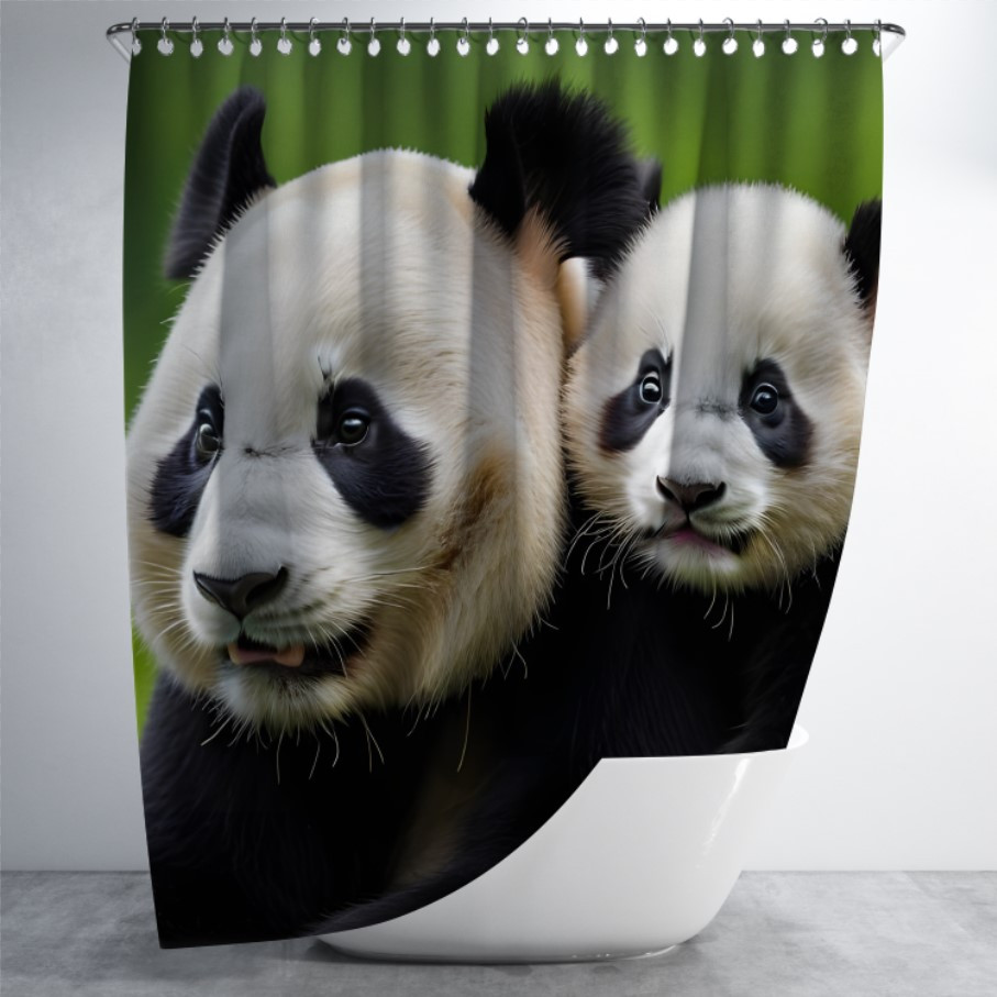 Штора в ванну з принтом "Мама панда з дитинчам" 150х200 см.