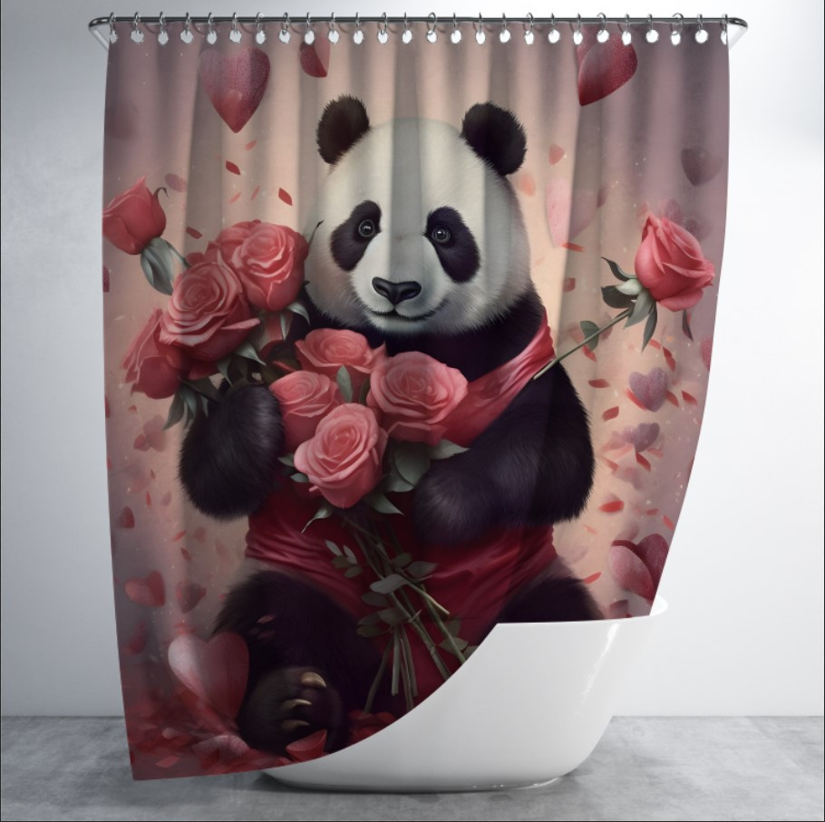 Штора в ванну з принтом "Панда з трояндами