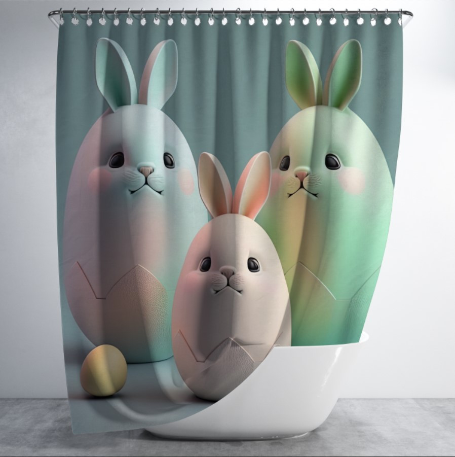 Штора в ванну з принтом "Пасхальні мультяшні зайченята" 150х200 см.