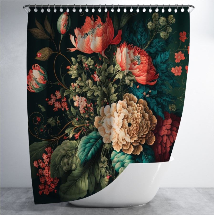 Штора в ванну з принтом "Рисовані троянди