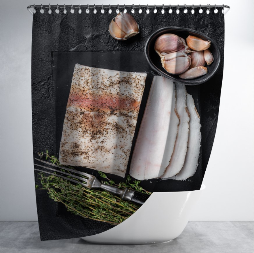 Штора в ванну з принтом "Сало з часником" 150х200 см.