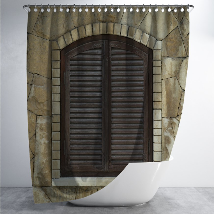 Штора в ванну з принтом "Стародавнє вікно" 150х200 см.