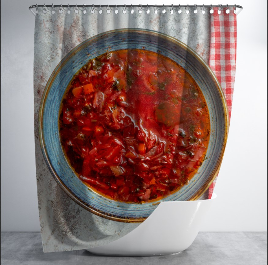 Штора в ванну з принтом "Тарілка борщу" 150х200 см.