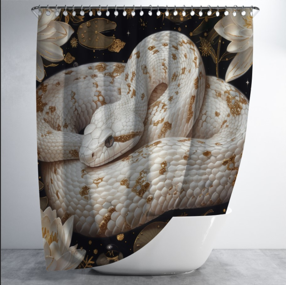 Штора в ванну з принтом "Фантастична біла красива змія з лілією