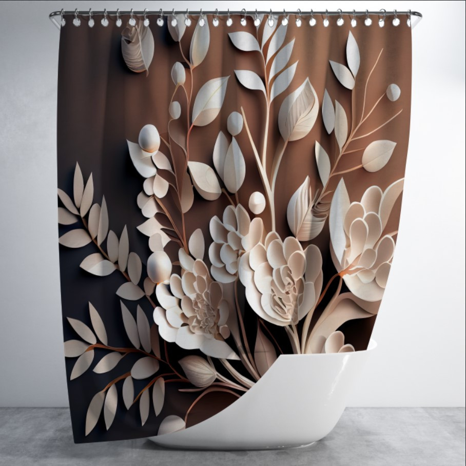 Штора в ванну для душа "Білі 3D квіти