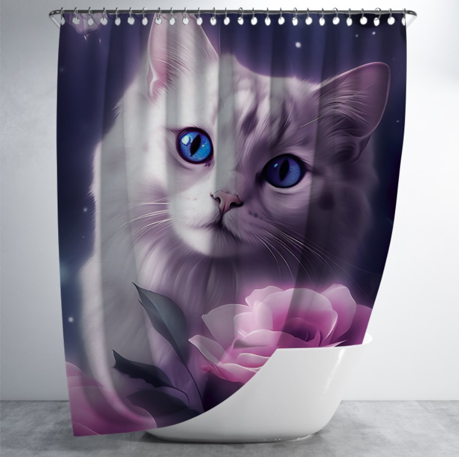 Штора в ванну для душа "Гарне біле кошеня