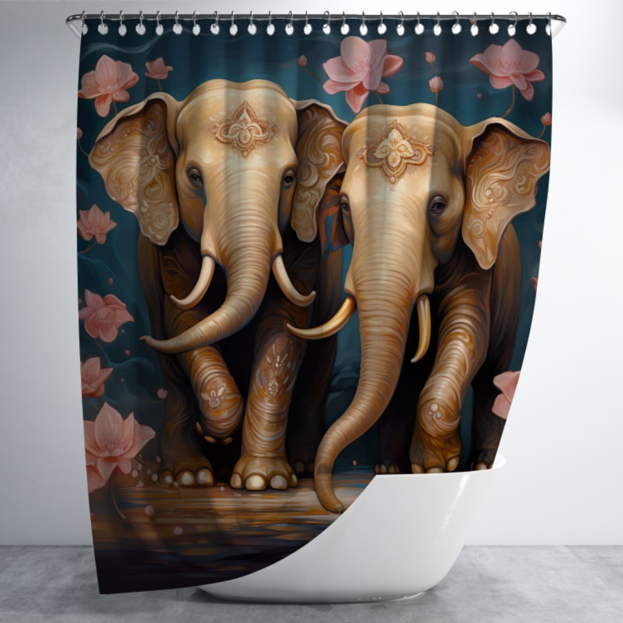 Штора в ванну для душа "Слони