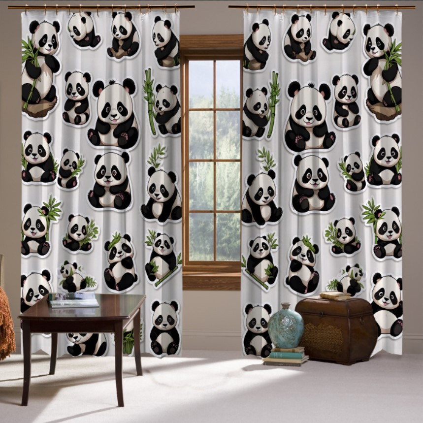 Штори з принтом Багато мультяшних панд