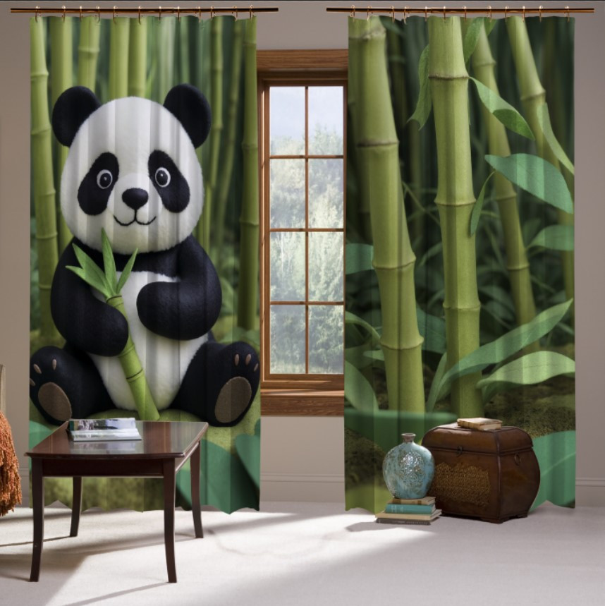 Штори з принтом Мульт. Панда у лісі: бамбук тропіки