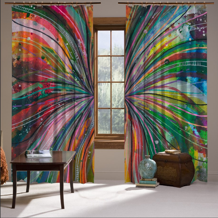Штори з принтом Акварель: лінії різнокольорові райдужний
