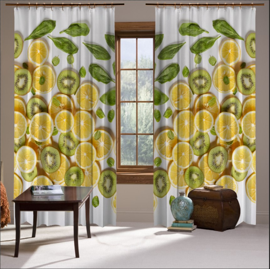 Штори з принтом Білий фон: цитрус лимон апельсин ківі