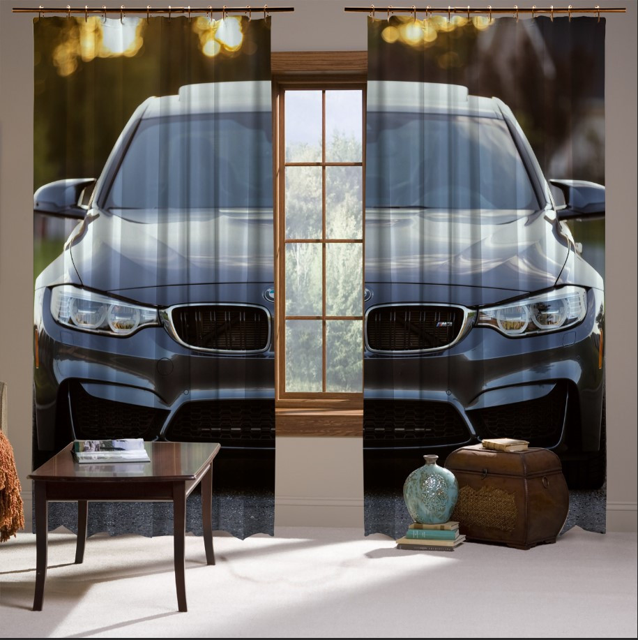 Штори з принтом Водій авто: машина чорна BMW фари