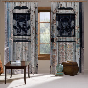 Штори з принтом Двері старі: сірі подерті фарба решітки