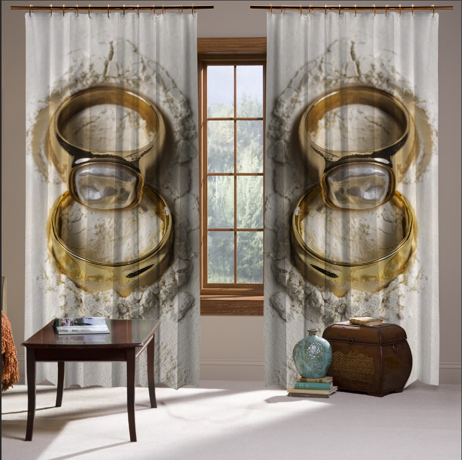 Штори з принтом Золото: весілля ювілей кільця перстень два валентинка