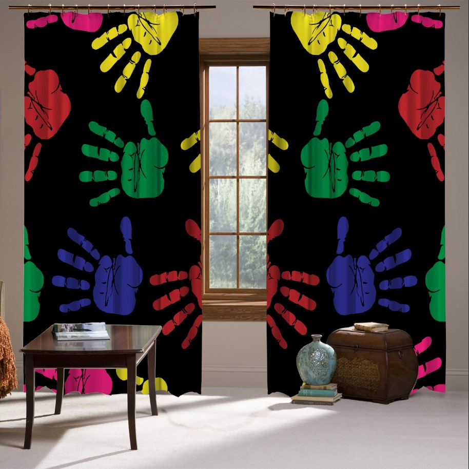 Штори з принтом Кольорові долоні руки в фарбі відбитки пальців