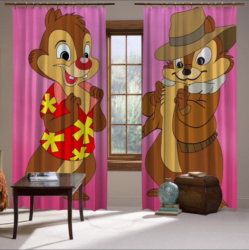 Штори з принтом Мульт персонажі герої Чіп і Дейл рожевий фон