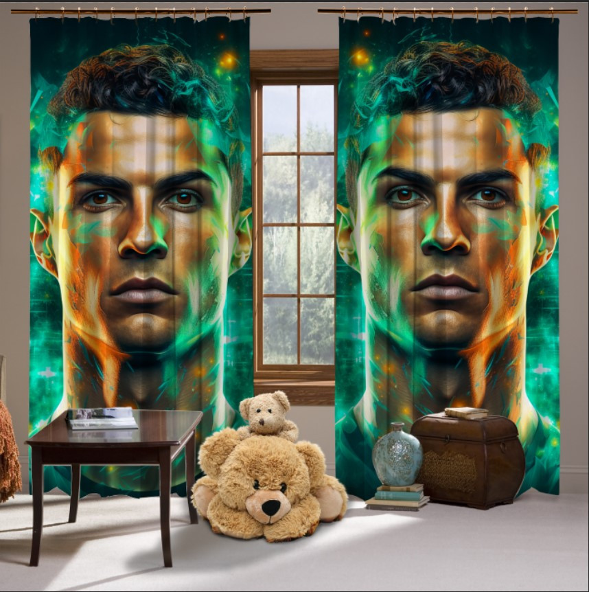 Штори з принтом Футбол фанат футболіст гравець зірка Роналду арт зелений фон