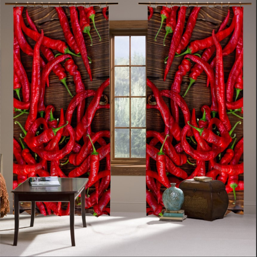 Штори з принтом Червоний перець чилі гострий овочі на столі