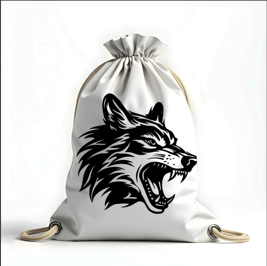 Рюкзак - мішок з 3D принтом вовк тварина чорно біле арт
