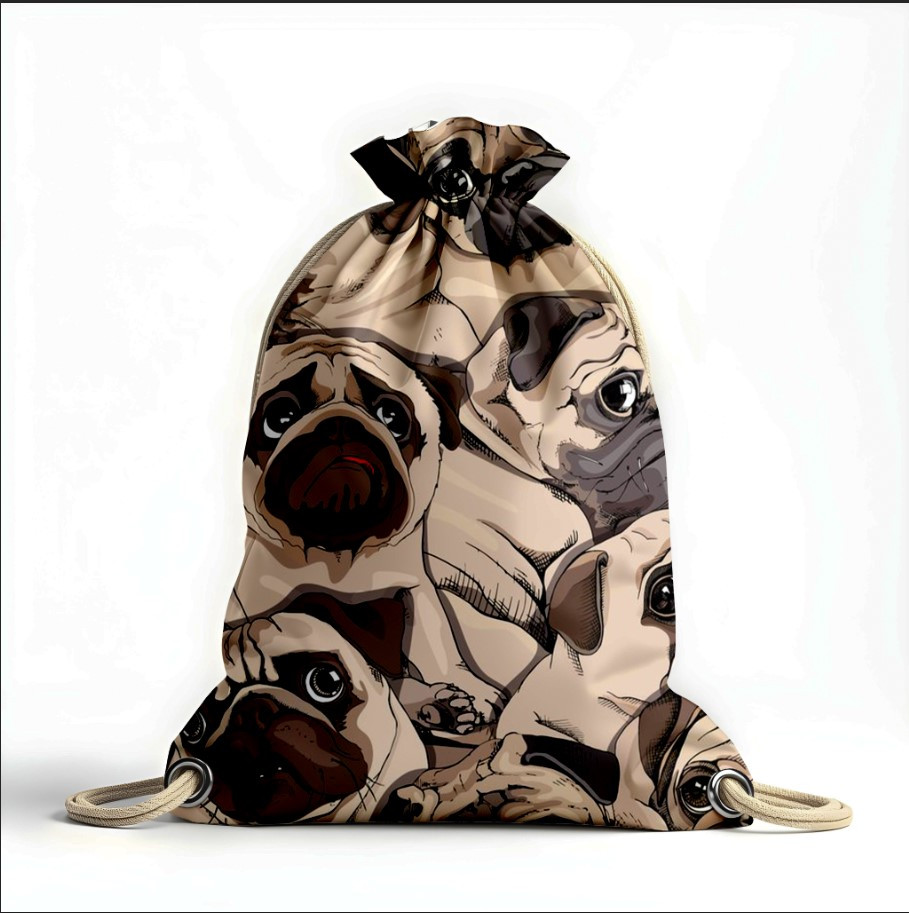 Рюкзак - мішок з 3D принтом мопси собаки арт