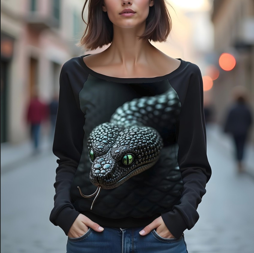 Світшот реглан з відкритими плечима в романтичному стилі "Фантастична змія