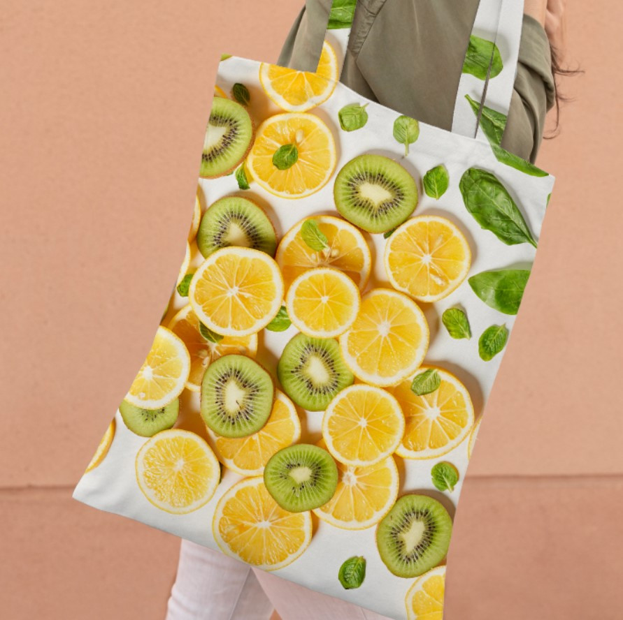 Сумка шопер еко "Апельсин ківі фрукти часточки цитрус"