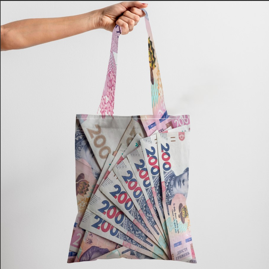 Сумка шопер еко "Валюта банкноти гривні грощі"