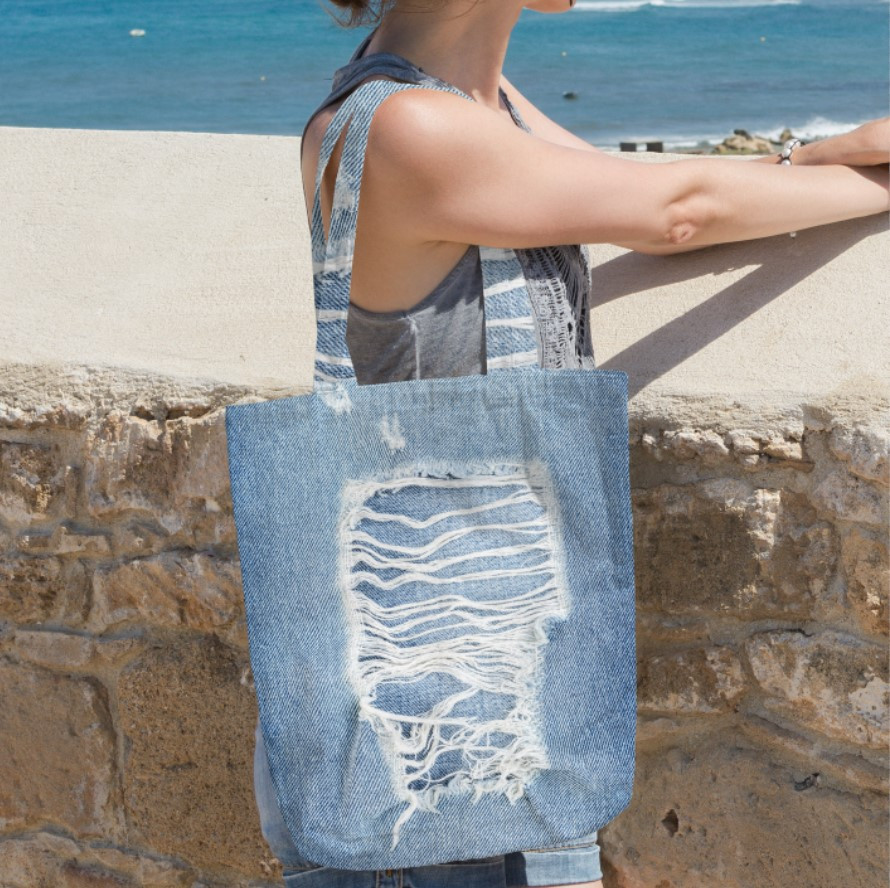 Сумка шопер еко "Джинс текстура рваної тканини потертої 2"