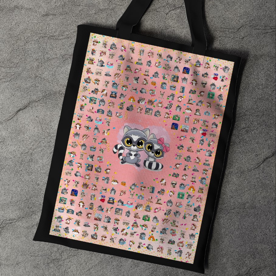 Сумка шопер еко "Єноти мультяшні меми пара"