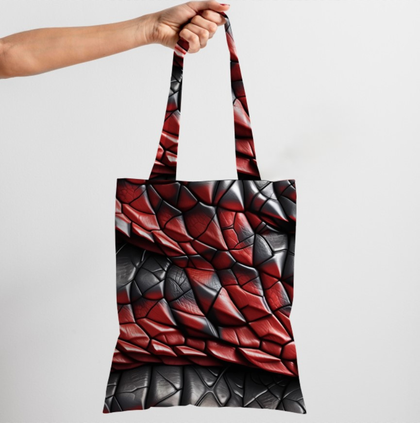 Сумка шопер еко "Змія луска шкіра червоно чорна"