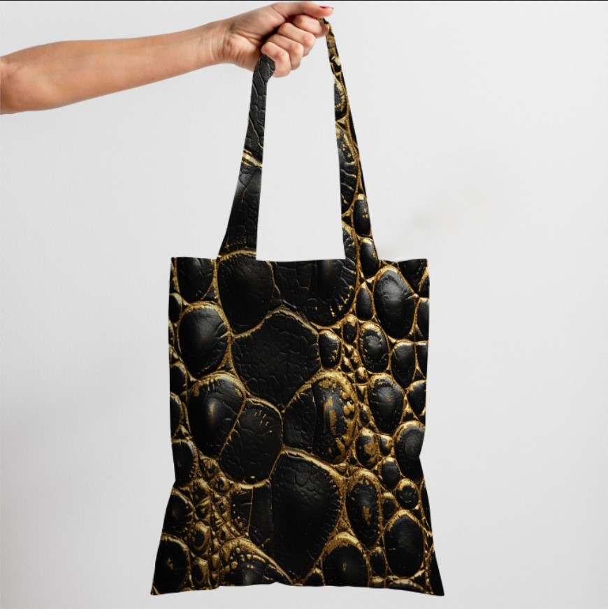 Сумка шопер еко "Змія луска шкіра чорна золота"
