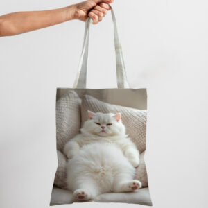 Сумка шопер еко "Кіт білий пухнатий пузатий котик пузатик"