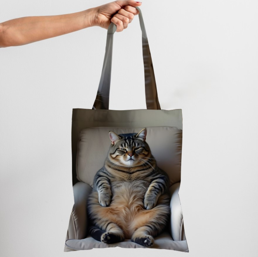 Сумка шопер еко "Кіт сірий пухнатий пузатий 1"