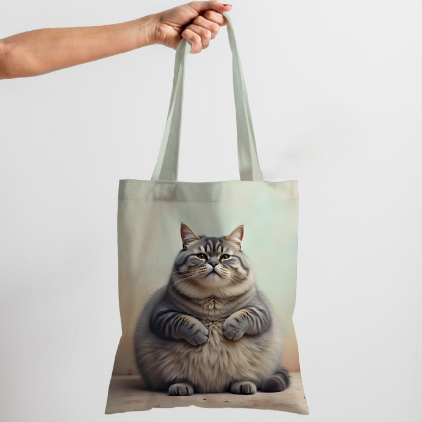 Сумка шопер еко "Кіт сірий пухнатий пузатий котик пузатик"
