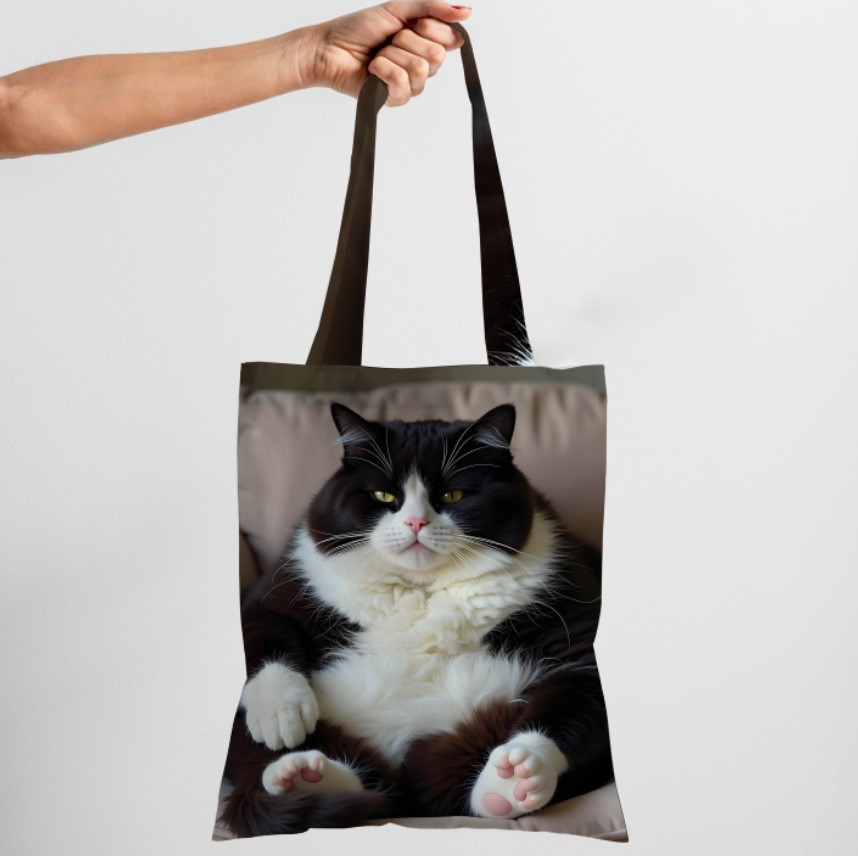 Сумка шопер еко "Кіт чорно білий пухнатий пузатий"