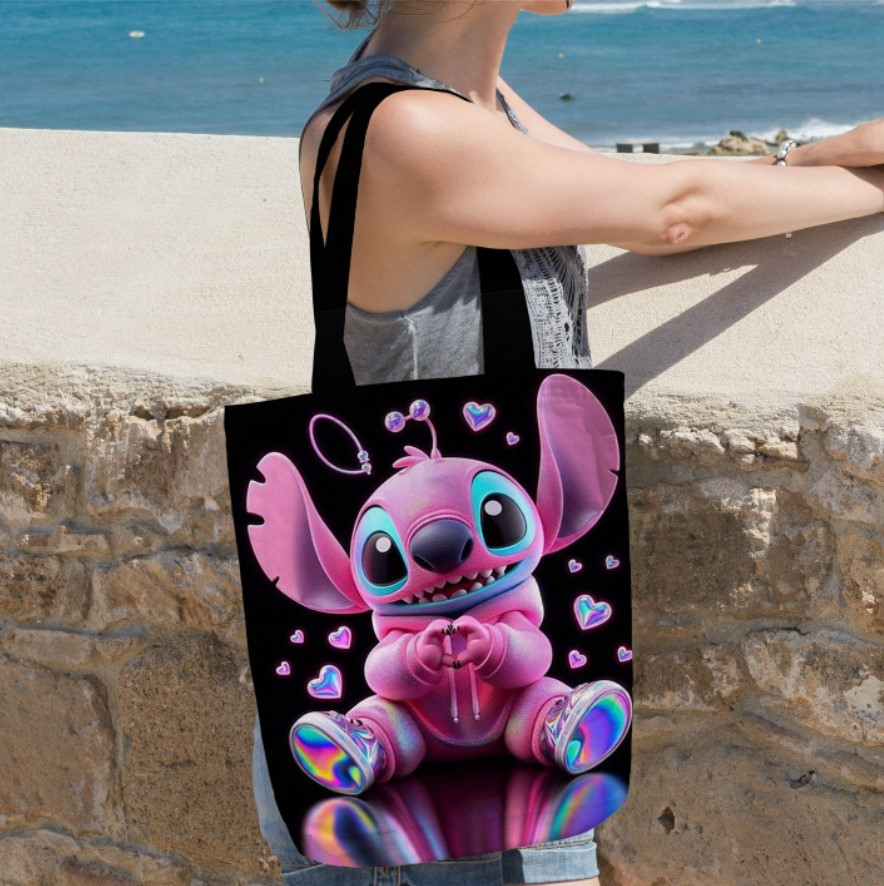 Сумка шопер еко "Ліло і Стіч мультик серце рожевий одяг"